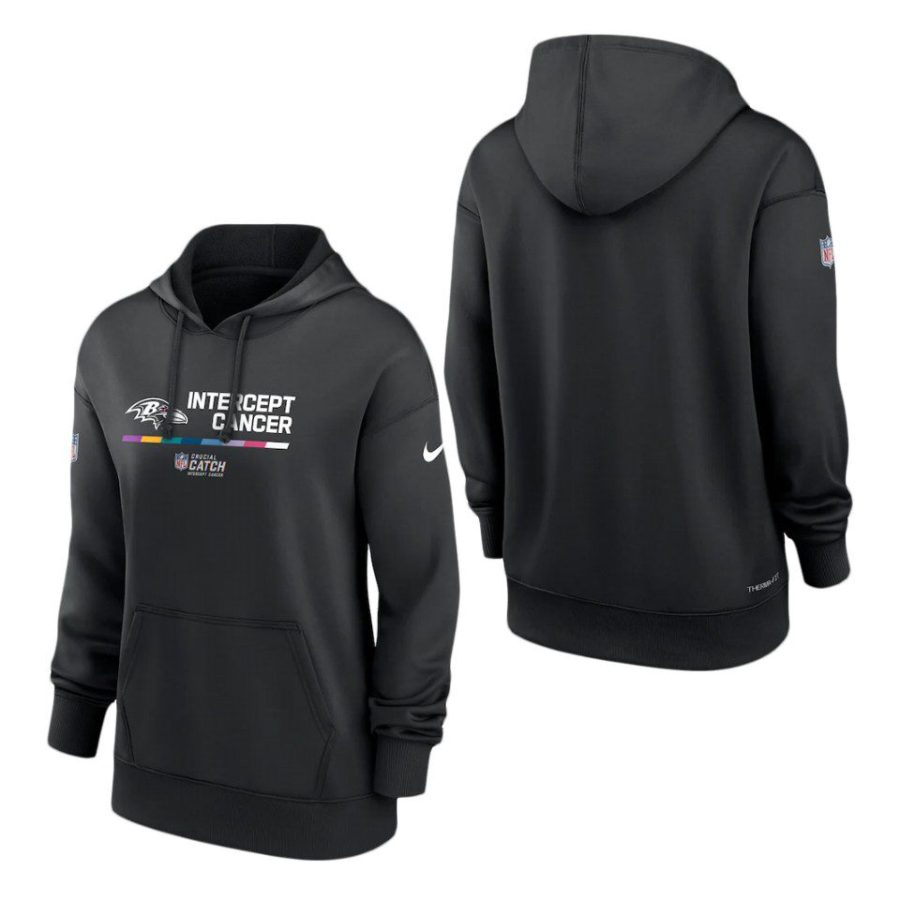 women ravens black 2022 nfl crucial catch therma pullover hoodie