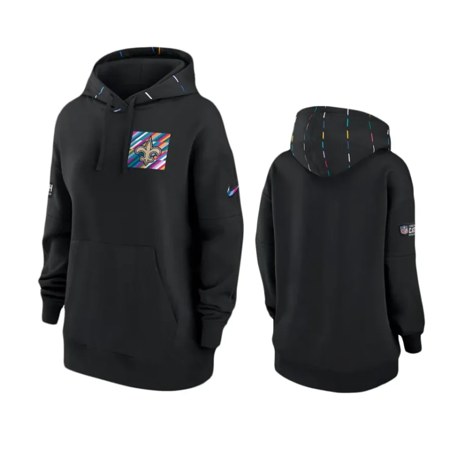 women saints black 2023 nfl crucial catch club hoodie