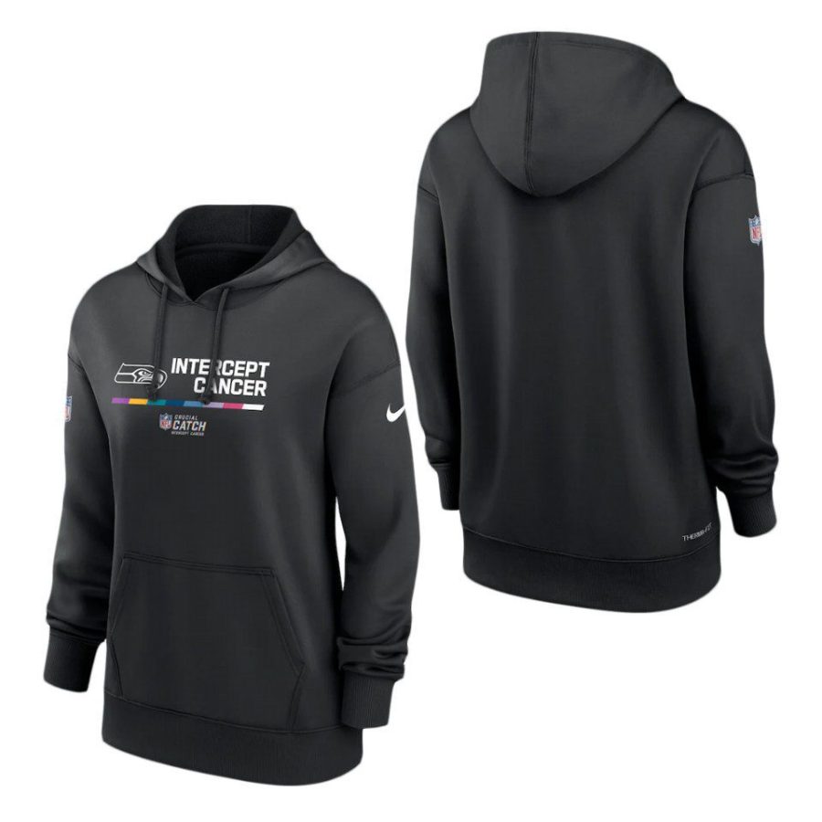 women seahawks black 2022 nfl crucial catch therma pullover hoodie