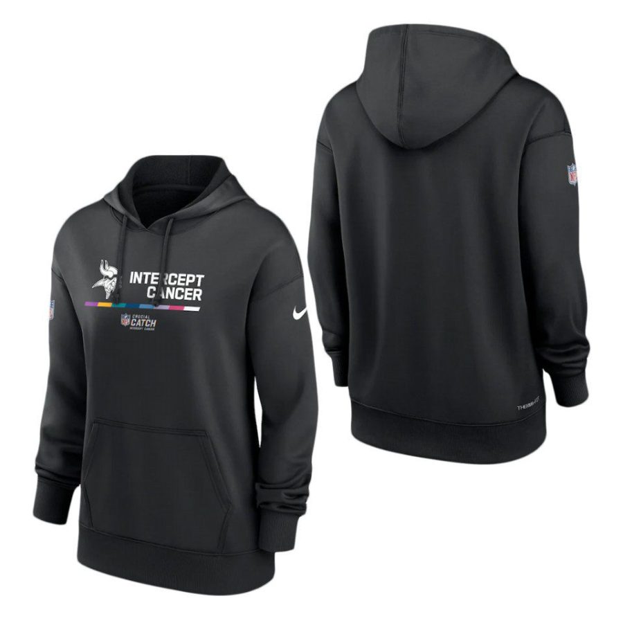 women vikings black 2022 nfl crucial catch therma pullover hoodie