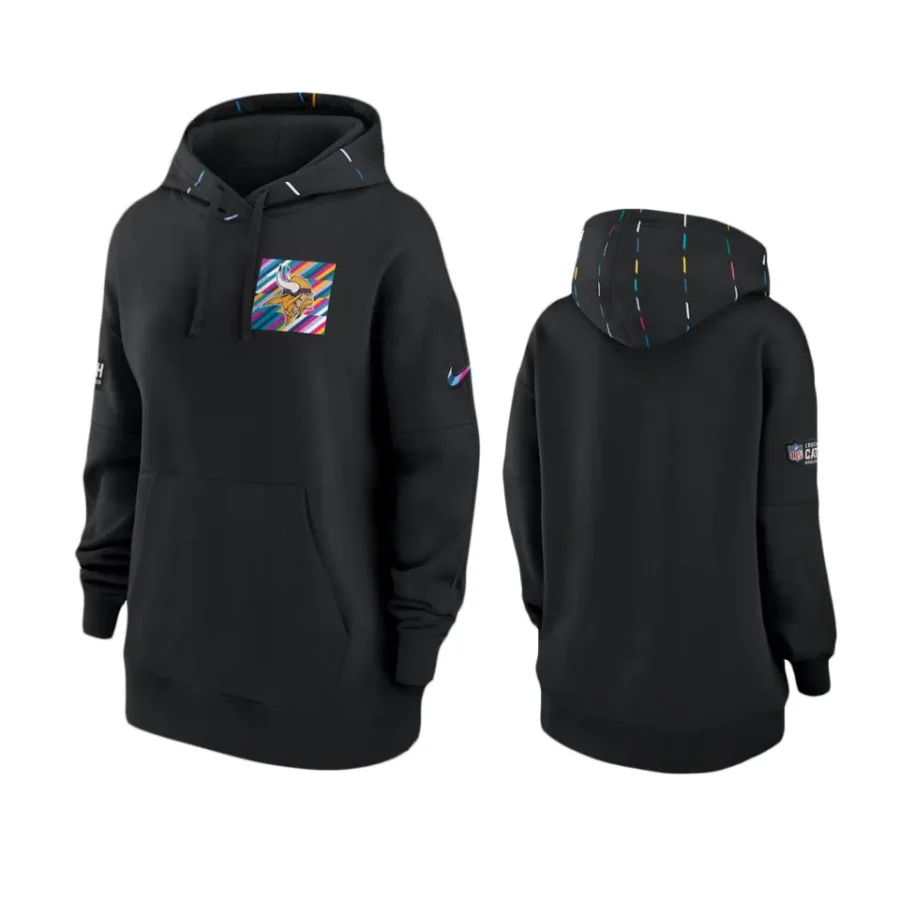 women vikings black 2023 nfl crucial catch club hoodie