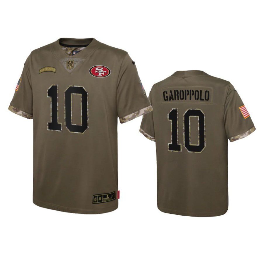 youth 49ers jimmy garoppolo olive limited 2022 salute to service jersey