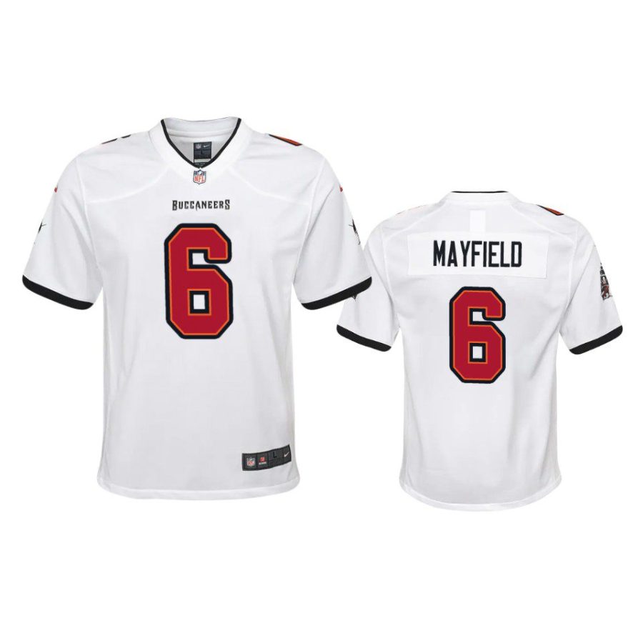 youth baker mayfield buccaneers white game jersey