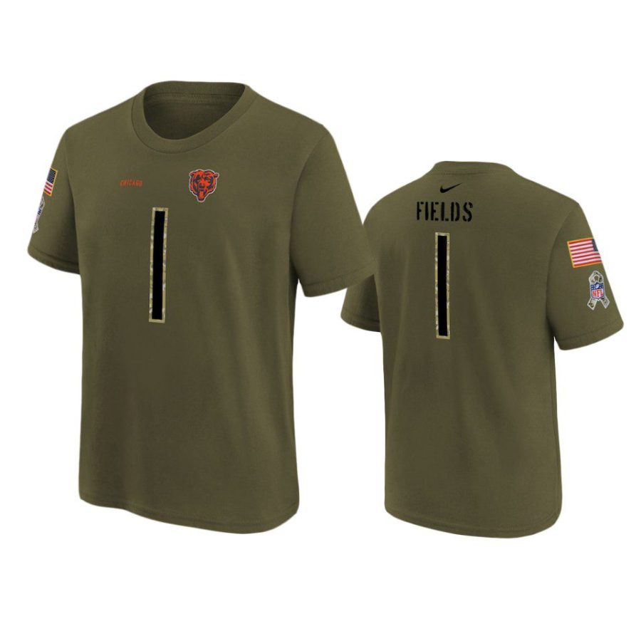youth bears justin fields olive name number 2022 salute to service jersey