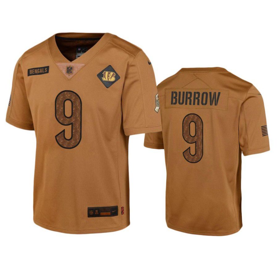 youth bengals joe burrow brown limited 2023 salute to service jersey