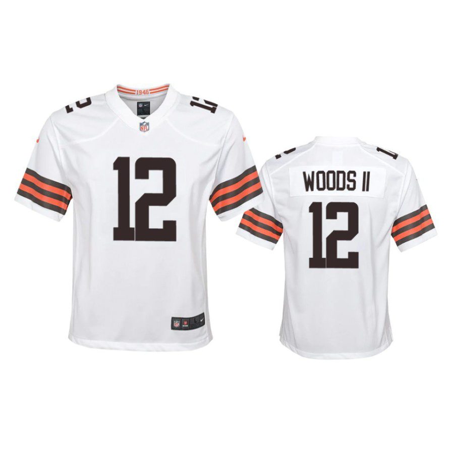 youth browns michael woods ii game white jersey