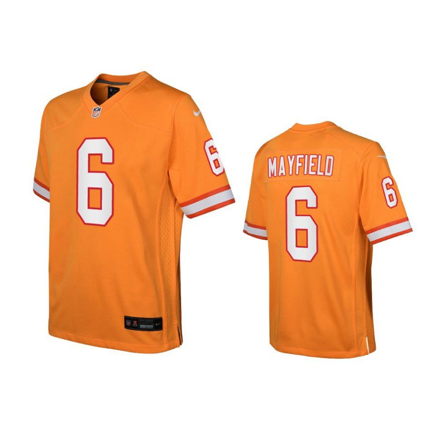 youth buccaneers baker mayfield throwback game orange jersey