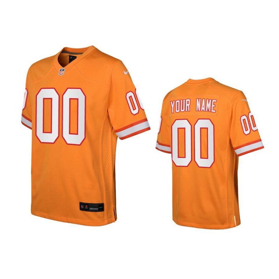 youth buccaneers custom throwback game orange jersey