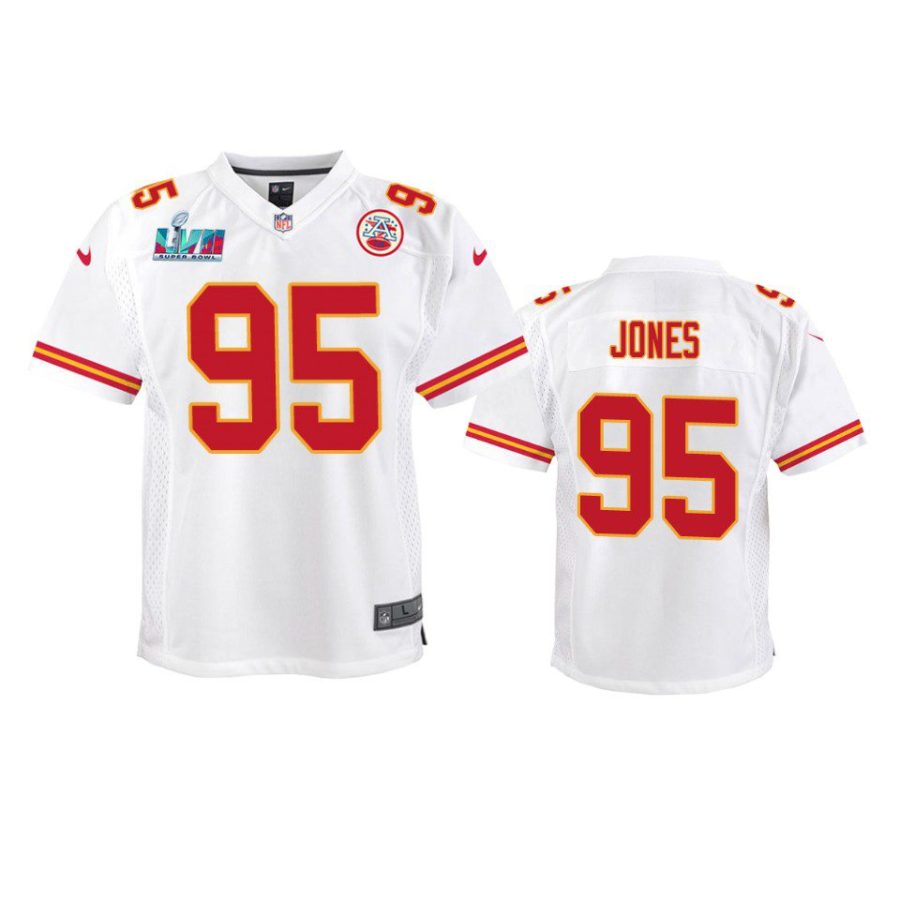 youth chiefs chris jones white game super bowl lvii jersey