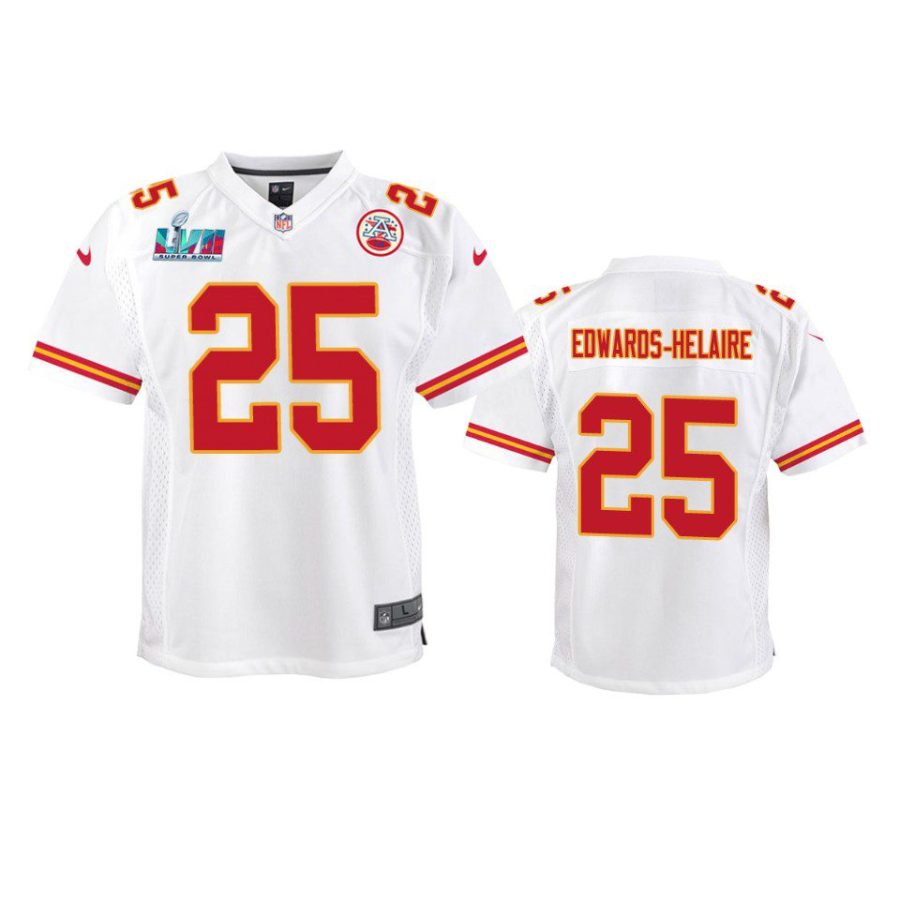 youth chiefs clyde edwards helaire white game super bowl lvii jersey