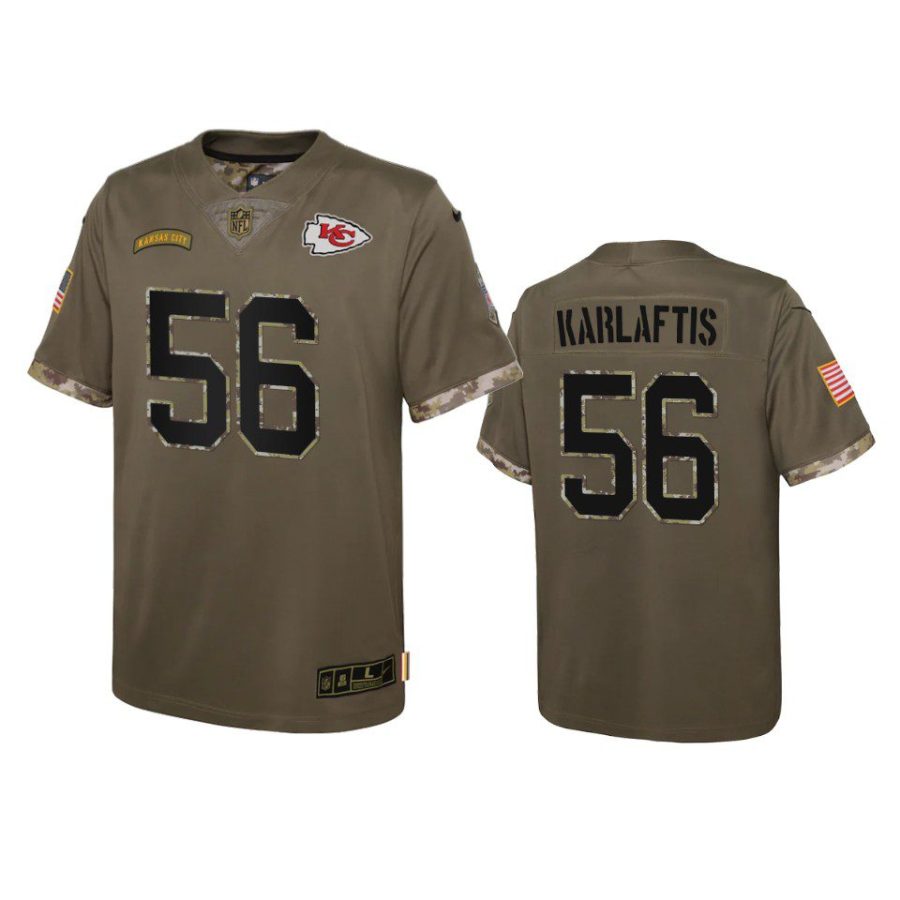 youth chiefs george karlaftis olive limited 2022 salute to service jersey