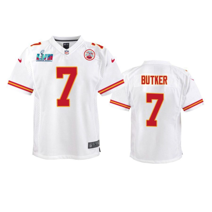 youth chiefs harrison butker white game super bowl lvii jersey