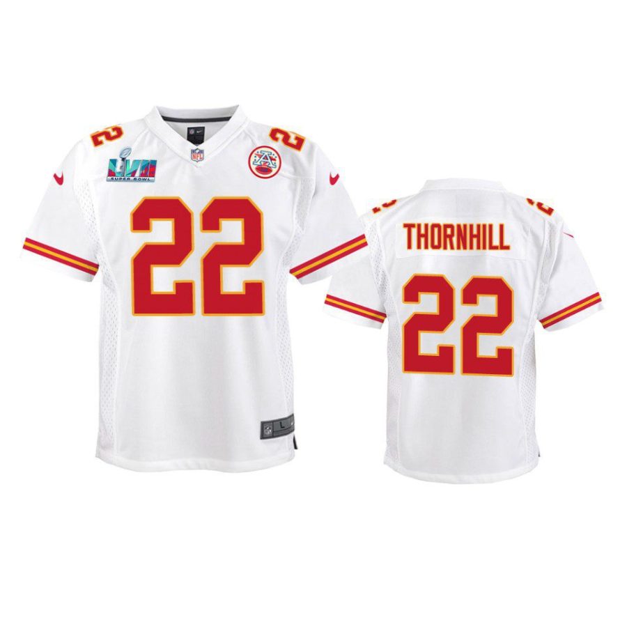 youth chiefs juan thornhill white game super bowl lvii jersey