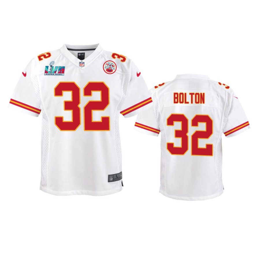 youth chiefs nick bolton white game super bowl lvii jersey