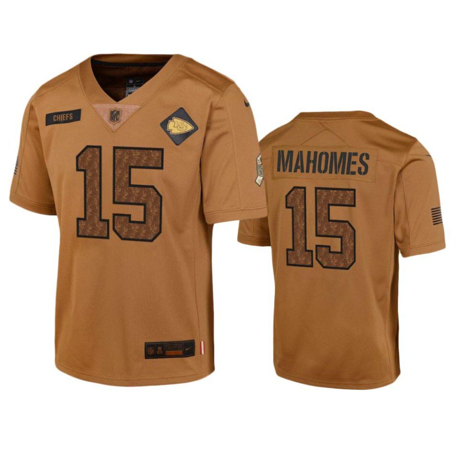 youth chiefs patrick mahomes brown limited 2023 salute to service jersey