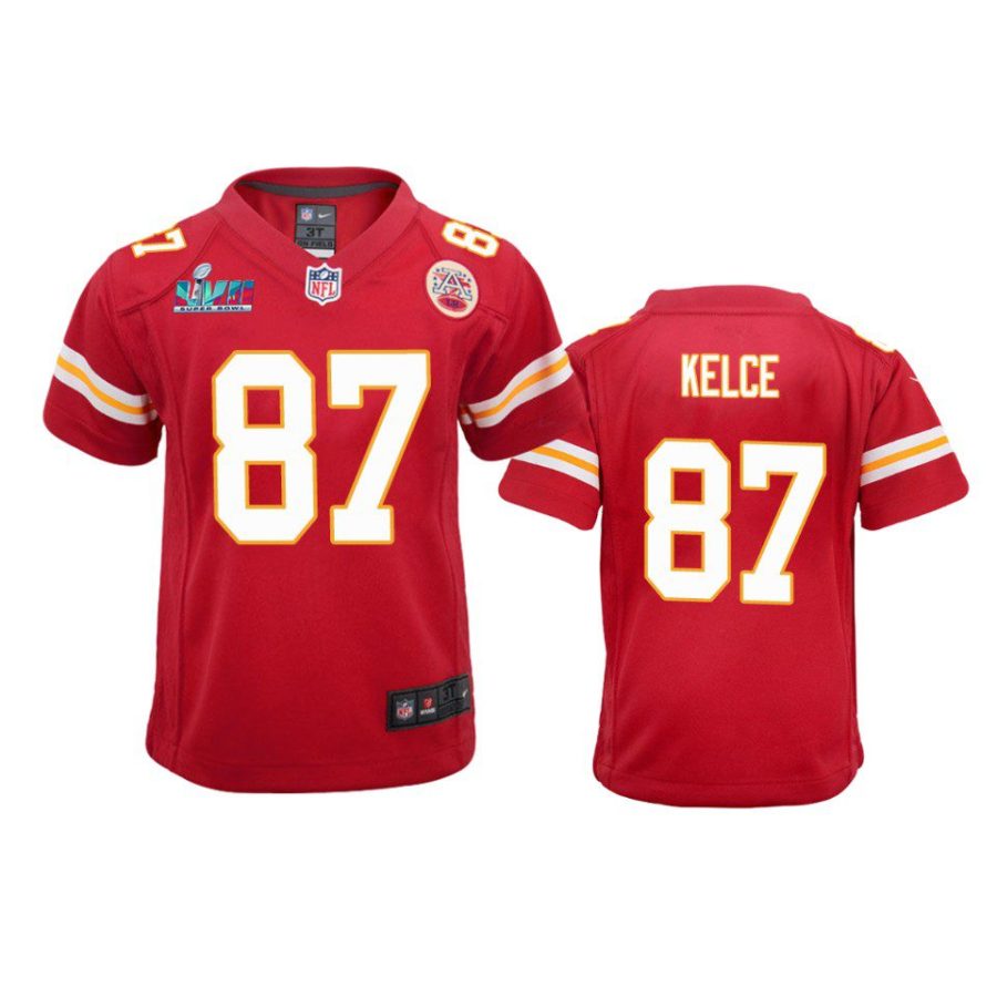 youth chiefs travis kelce red game super bowl lvii jersey