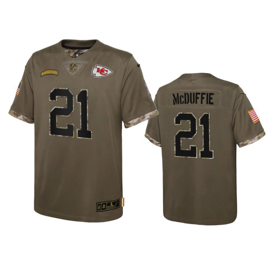 youth chiefs trent mcduffie olive limited 2022 salute to service jersey
