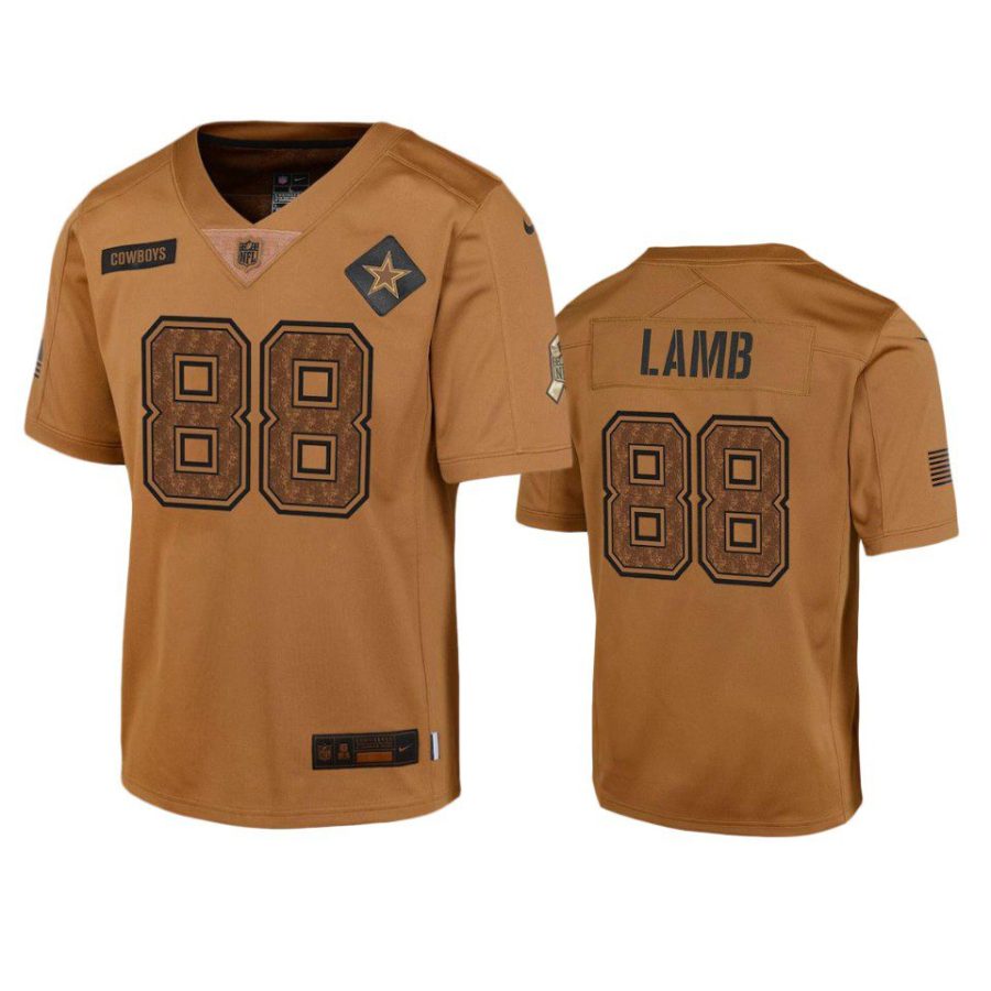 youth cowboys ceedee lamb brown limited 2023 salute to service jersey