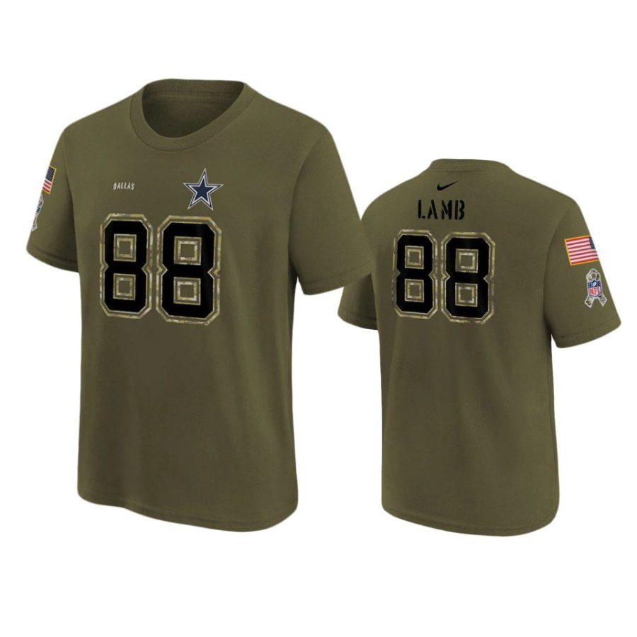 youth cowboys ceedee lamb olive name number 2022 salute to service jersey