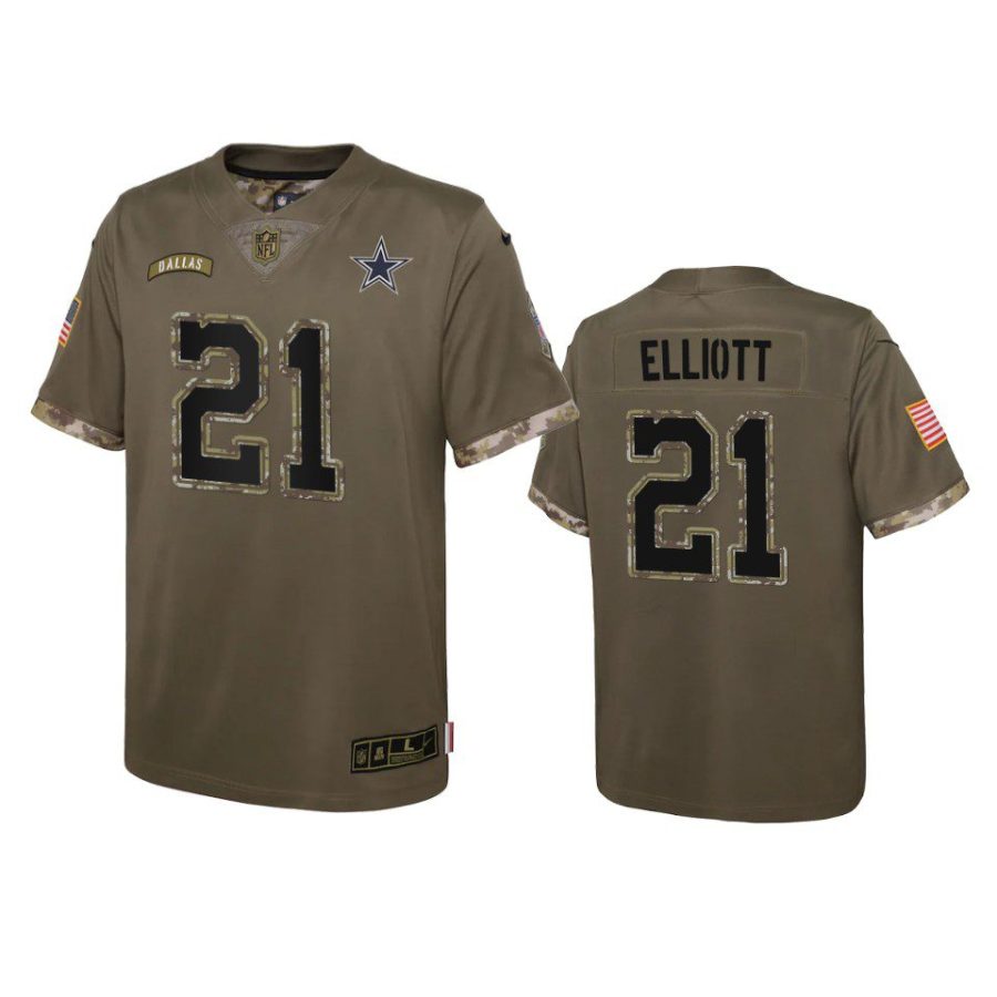 youth cowboys ezekiel elliott olive limited 2022 salute to service jersey