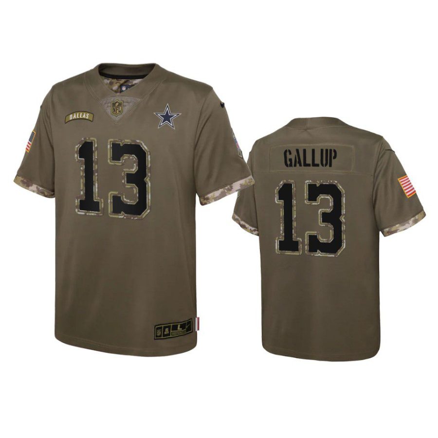 youth cowboys michael gallup olive limited 2022 salute to service jersey