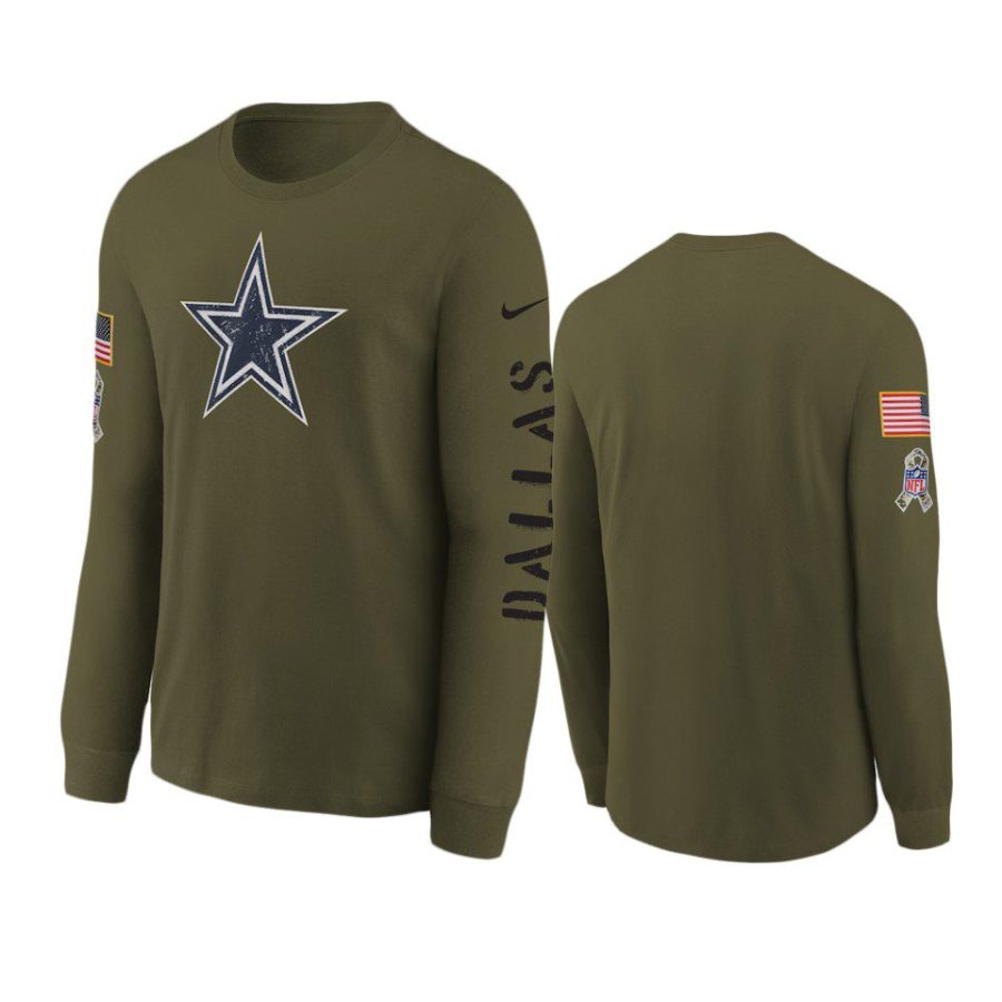 youth cowboys olive team logo long sleeve 2022 salute to service jersey
