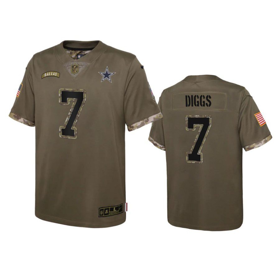 youth cowboys trevon diggs olive limited 2022 salute to service jersey