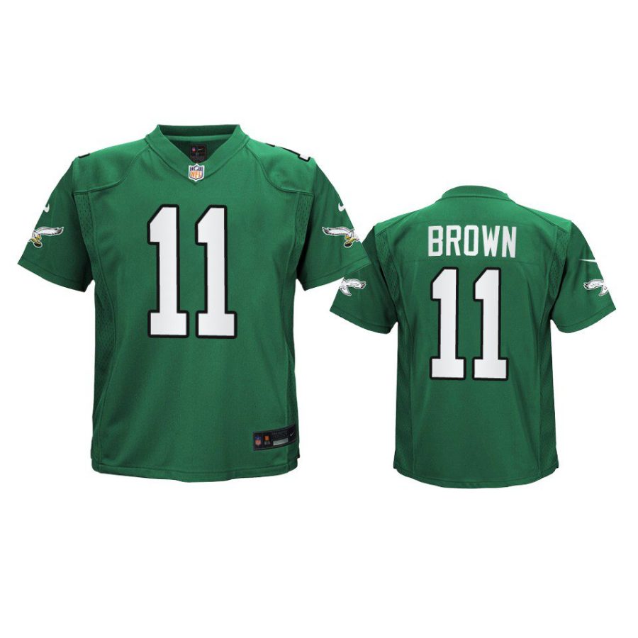 youth eagles a.j. brown alternate game kelly green jersey