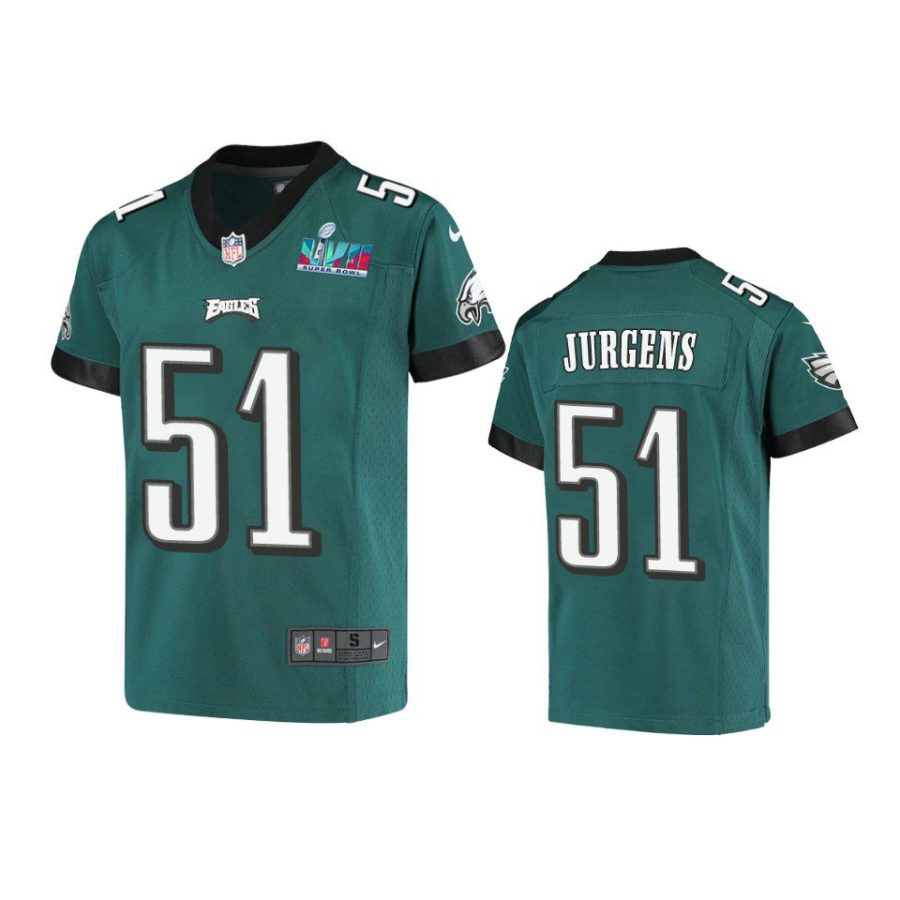 youth eagles cam jurgens midnight green game super bowl lvii jersey