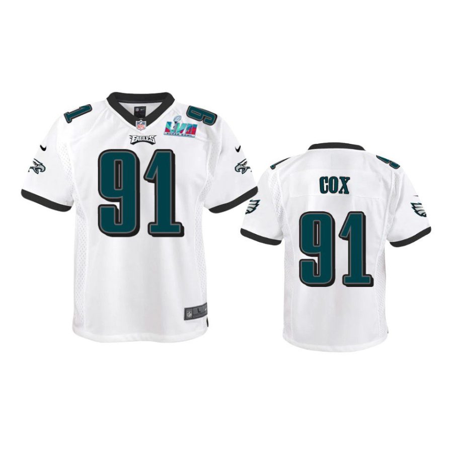 youth eagles fletcher cox white game super bowl lvii jersey