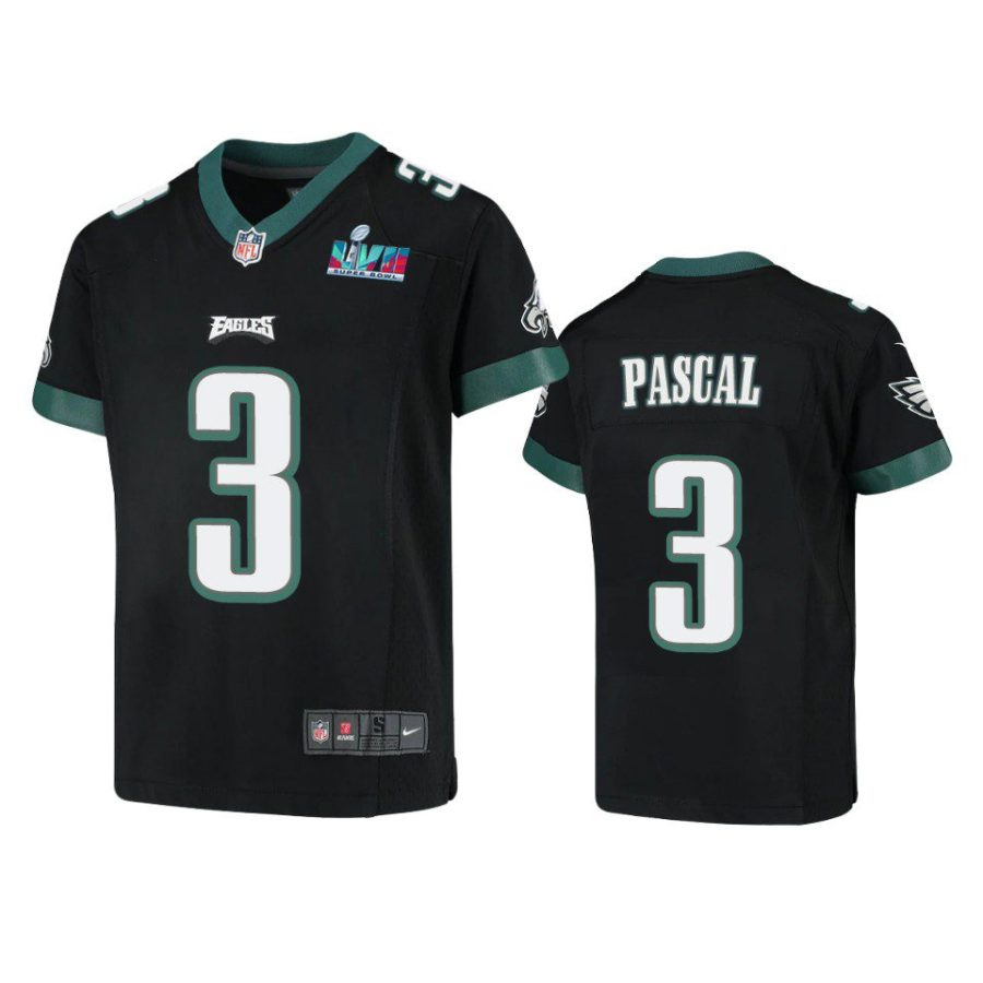 youth eagles zach pascal black game super bowl lvii jersey