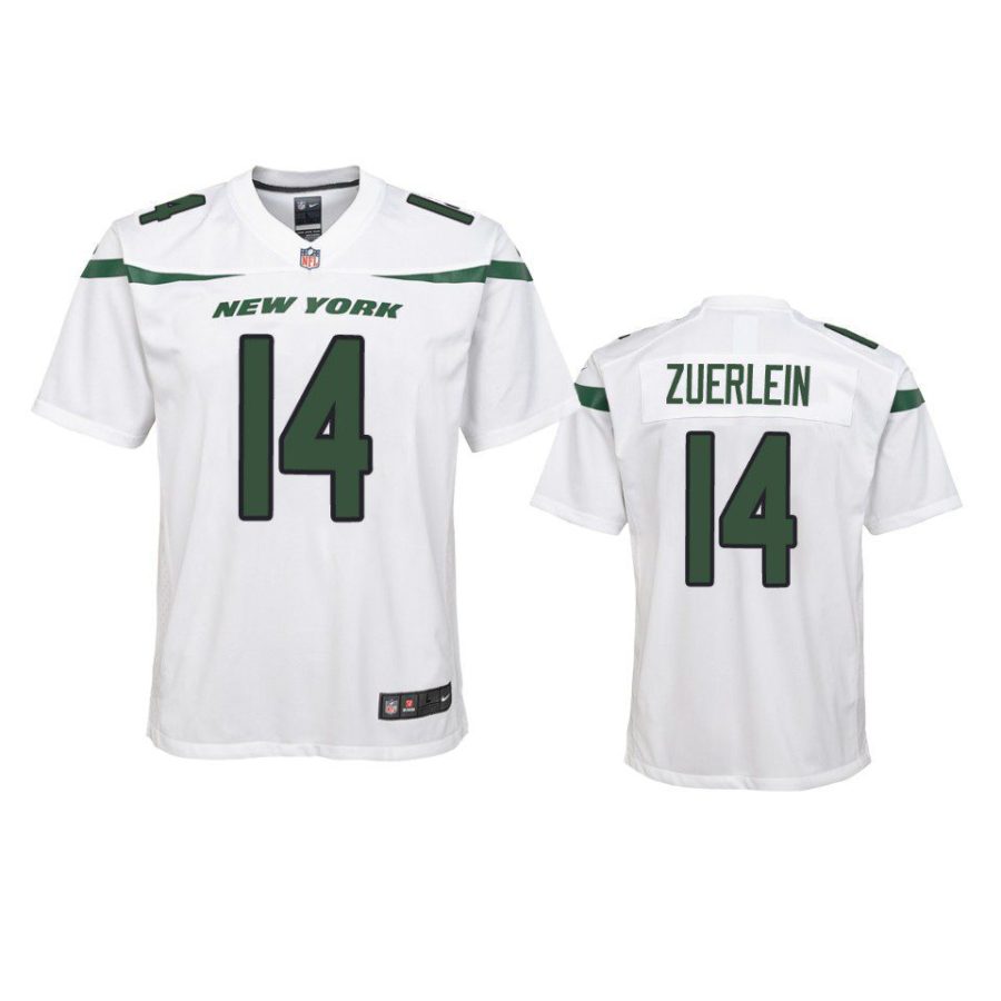 youth greg zuerlein jets white game jersey