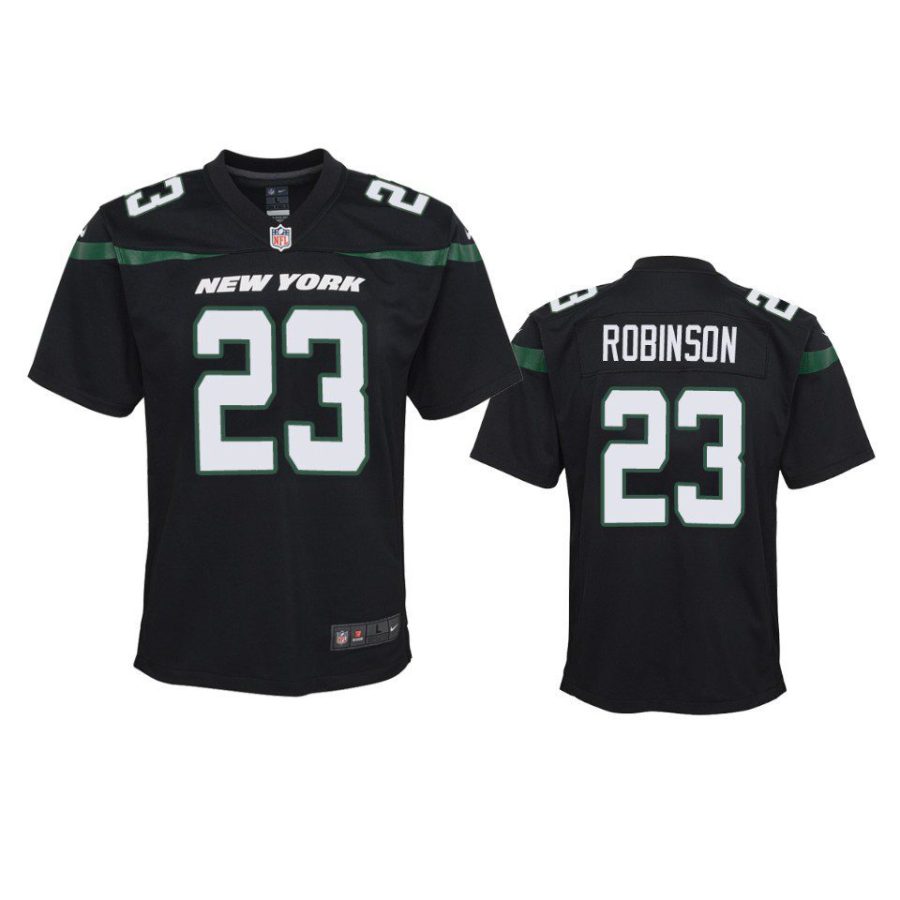 youth james robinson jets black game jersey