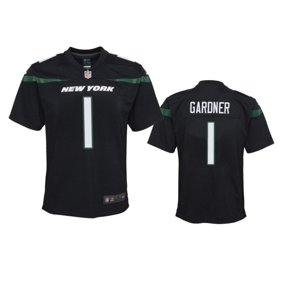 youth jets sauce gardner game black jersey