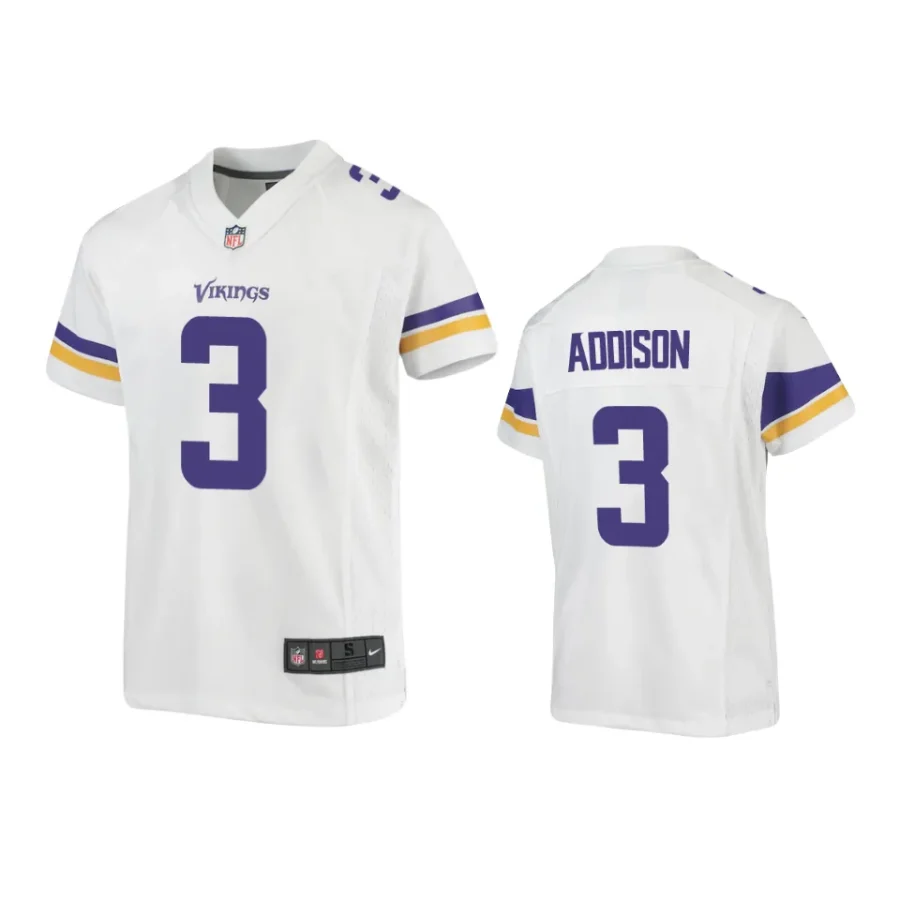 youth jordan addison vikings white game jersey