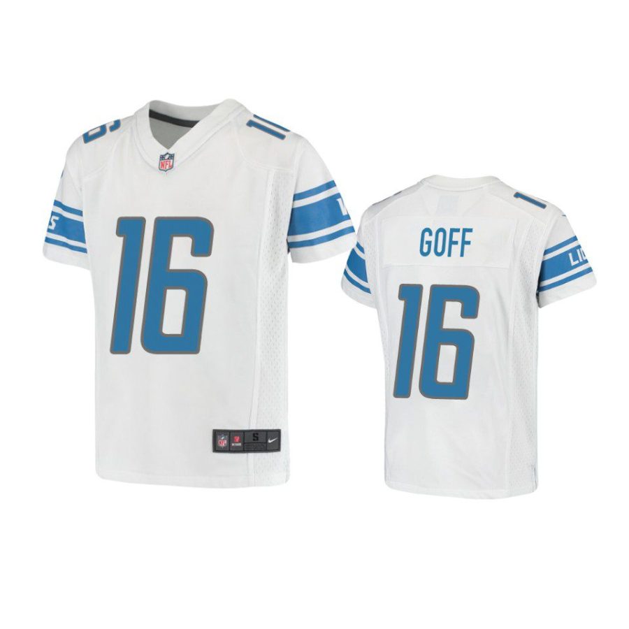 youth lions jared goff game white jersey