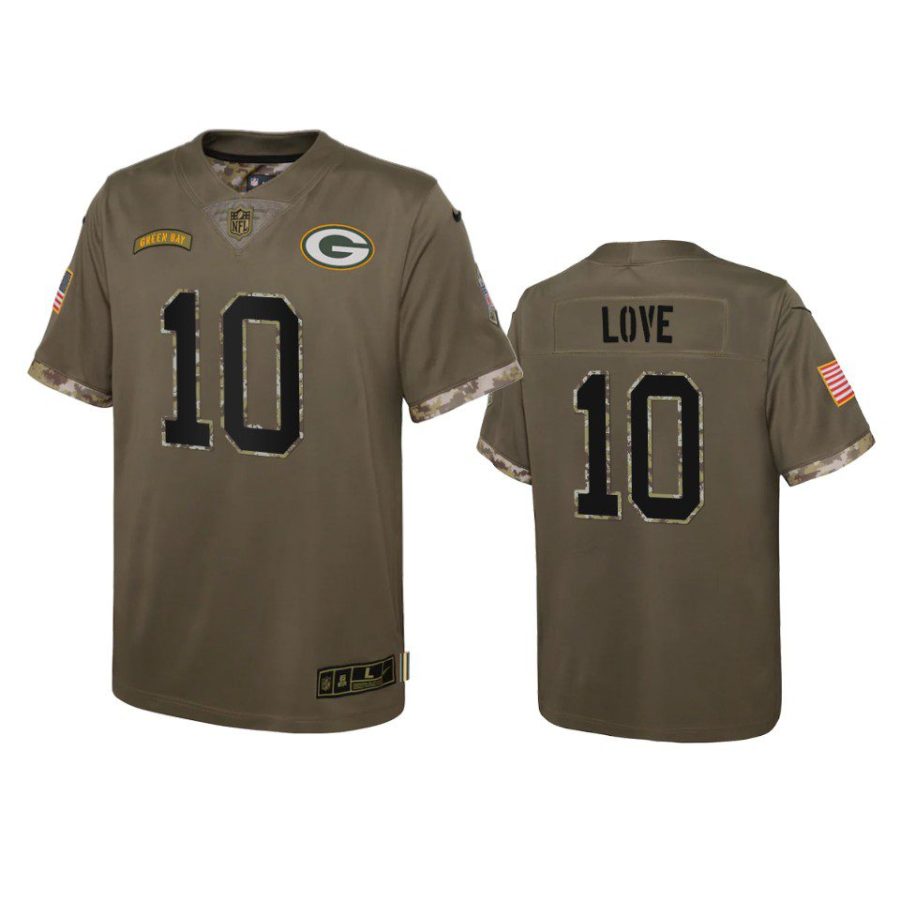 youth packers jordan love olive limited 2022 salute to service jersey