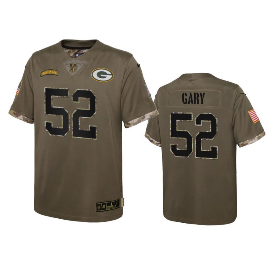 youth packers rashan gary olive limited 2022 salute to service jersey