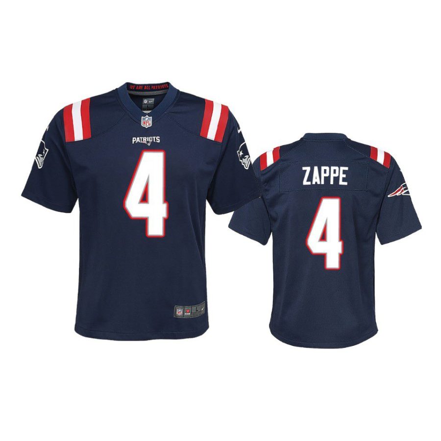 youth patriots bailey zappe game navy jersey