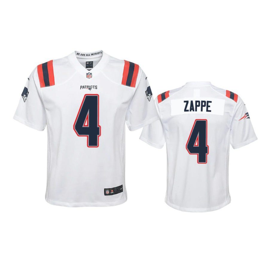 youth patriots bailey zappe game white jersey