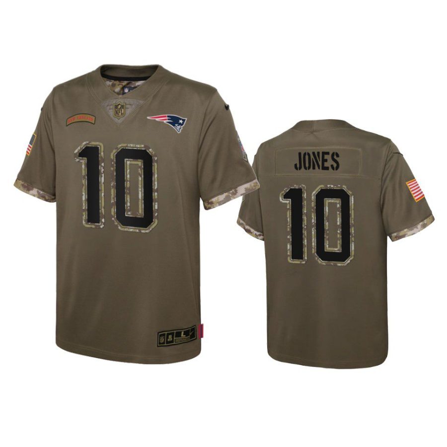 youth patriots mac jones olive limited 2022 salute to service jersey