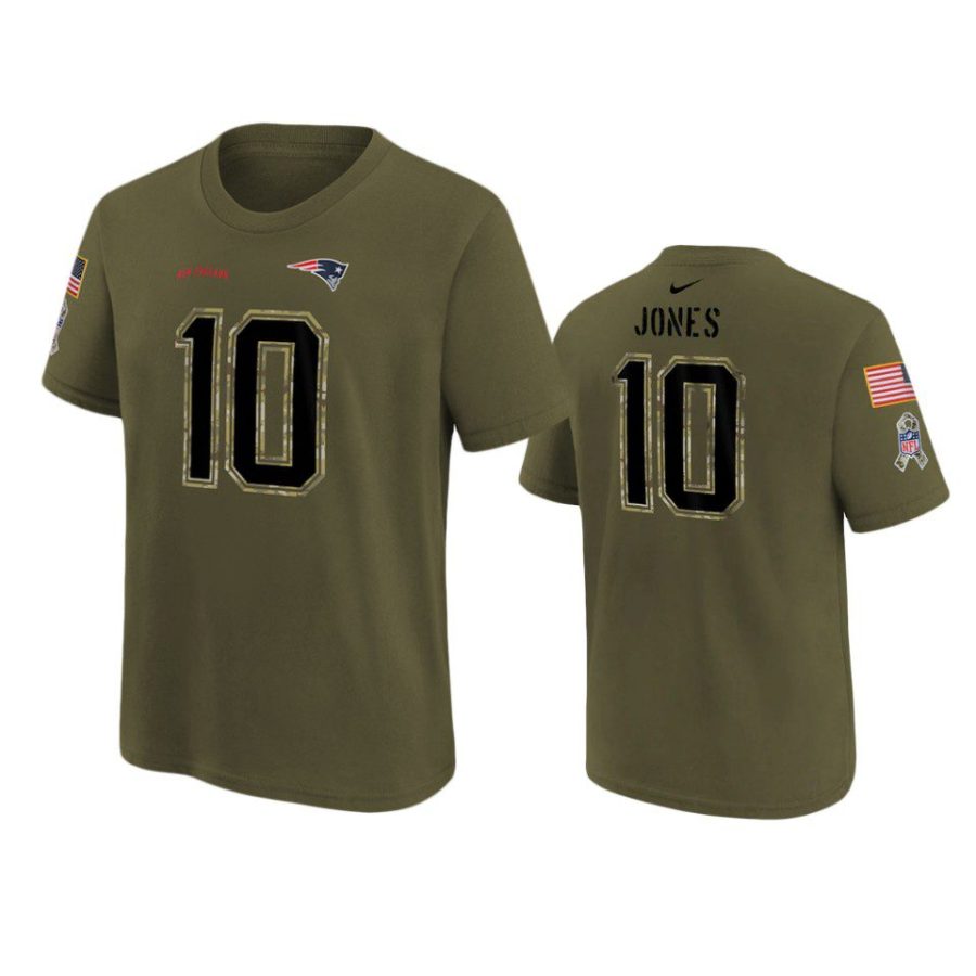 youth patriots mac jones olive name number 2022 salute to service jersey