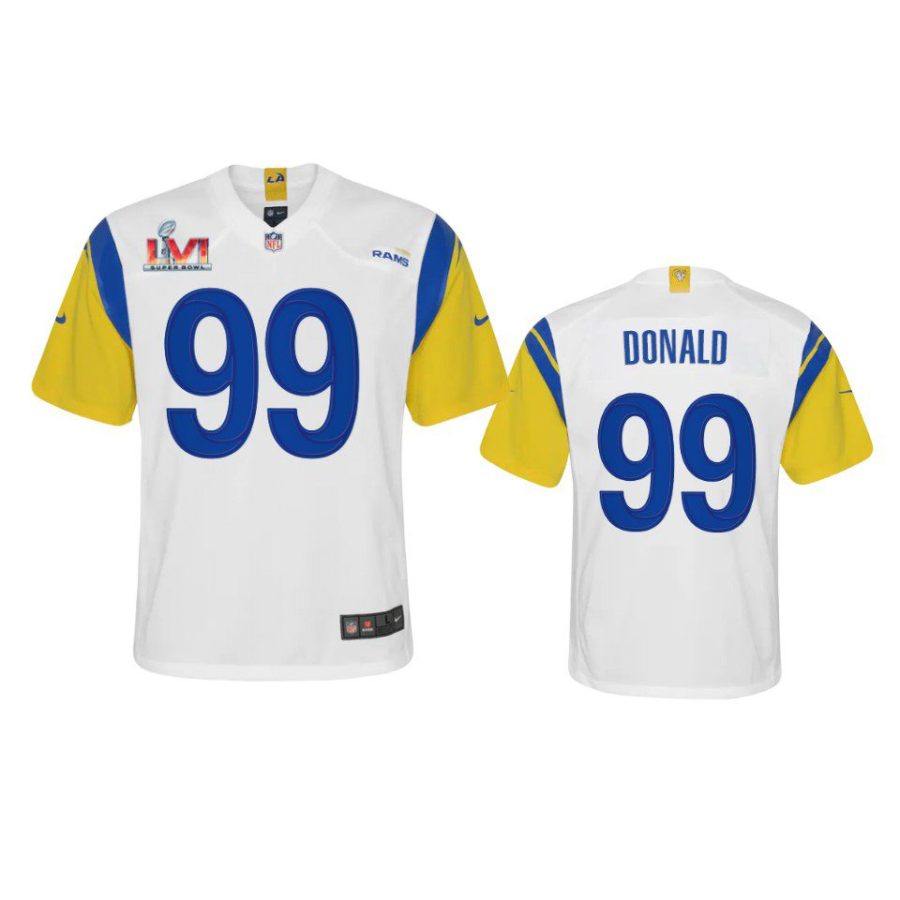 youth rams aaron donald white game super bowl lvi jersey 0a