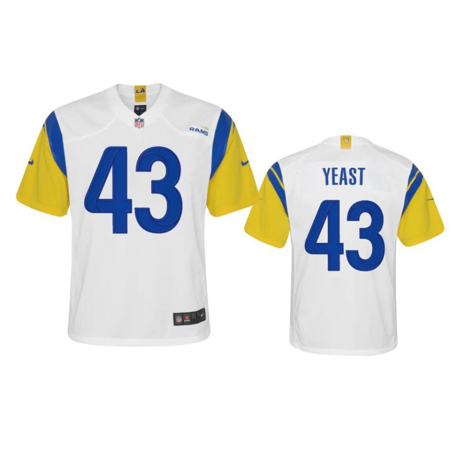 youth rams russ yeast alternate game white jersey