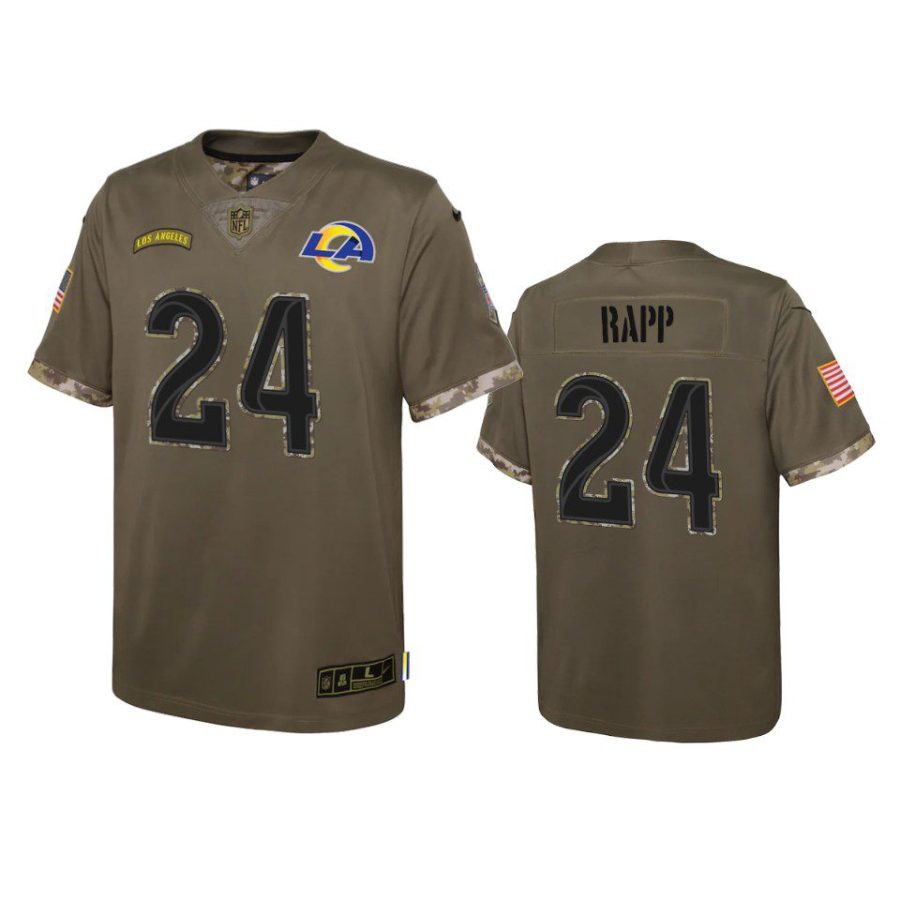 youth rams taylor rapp olive limited 2022 salute to service jersey