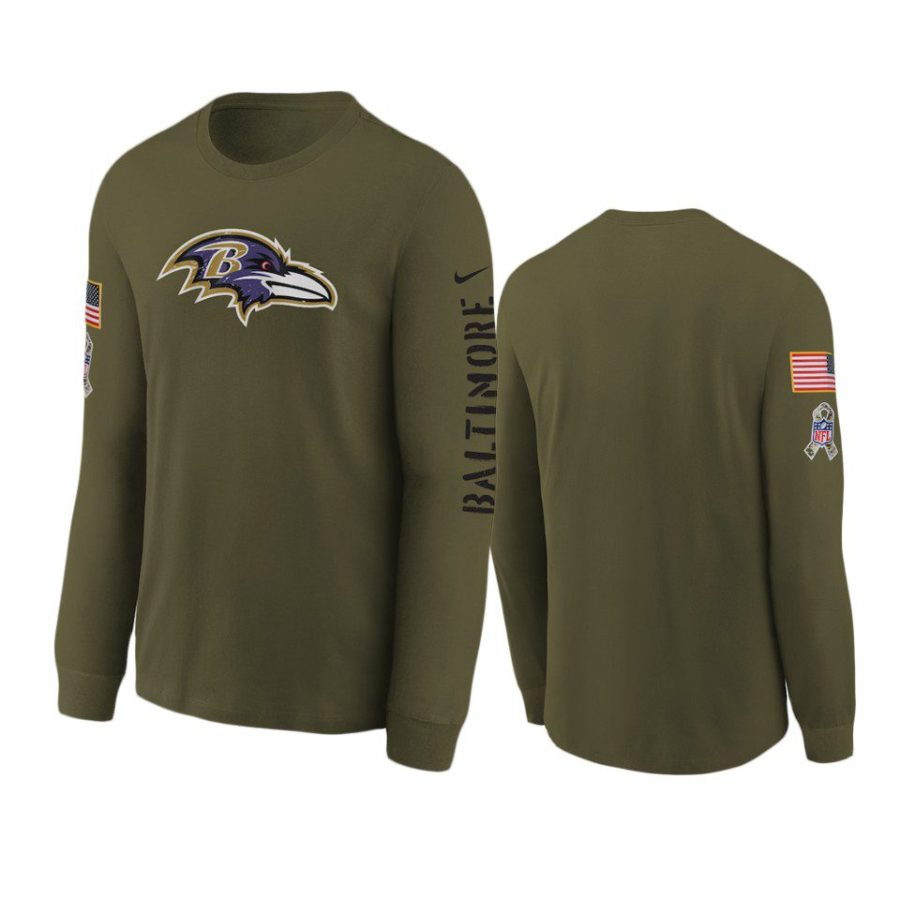 youth ravens olive team logo long sleeve 2022 salute to service jersey