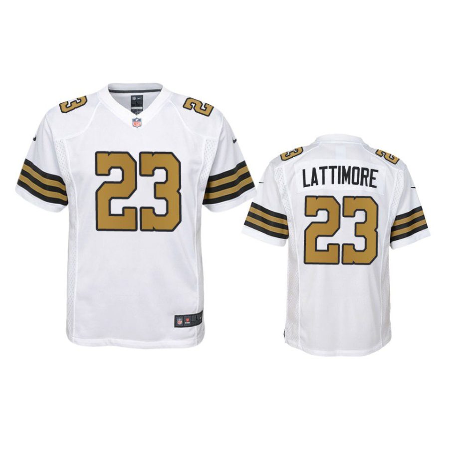 youth saints marshon lattimore game white jersey