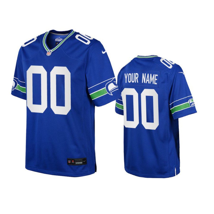 youth seahawks custom throwback game royal jersey