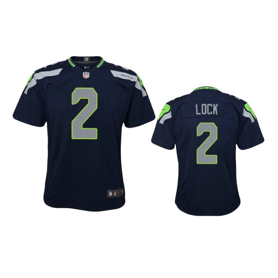 youth seahawks drew lock game college navy jersey