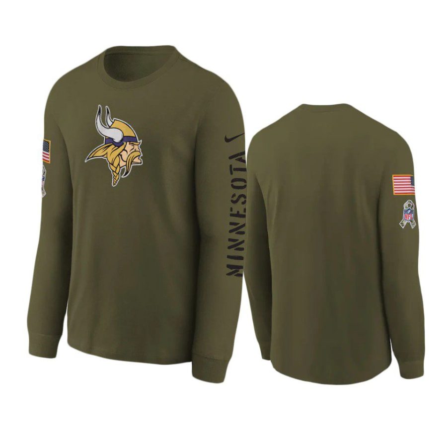 youth vikings olive team logo long sleeve 2022 salute to service jersey